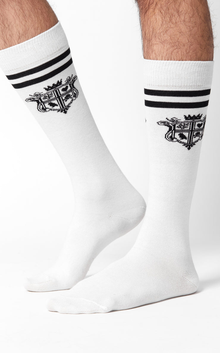 Knee High Socks with Crest - White