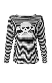 Women's Long Sleeve Striped Skull T Shirt