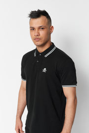 Men's Black and White Tipped Polo Shirt