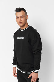 Men's Black Embroidered Crew Neck Sweatshirt