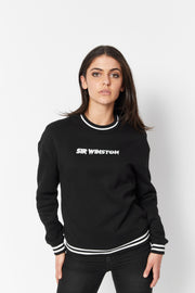 Women's Black Embroidered Crew Neck Sweatshirt