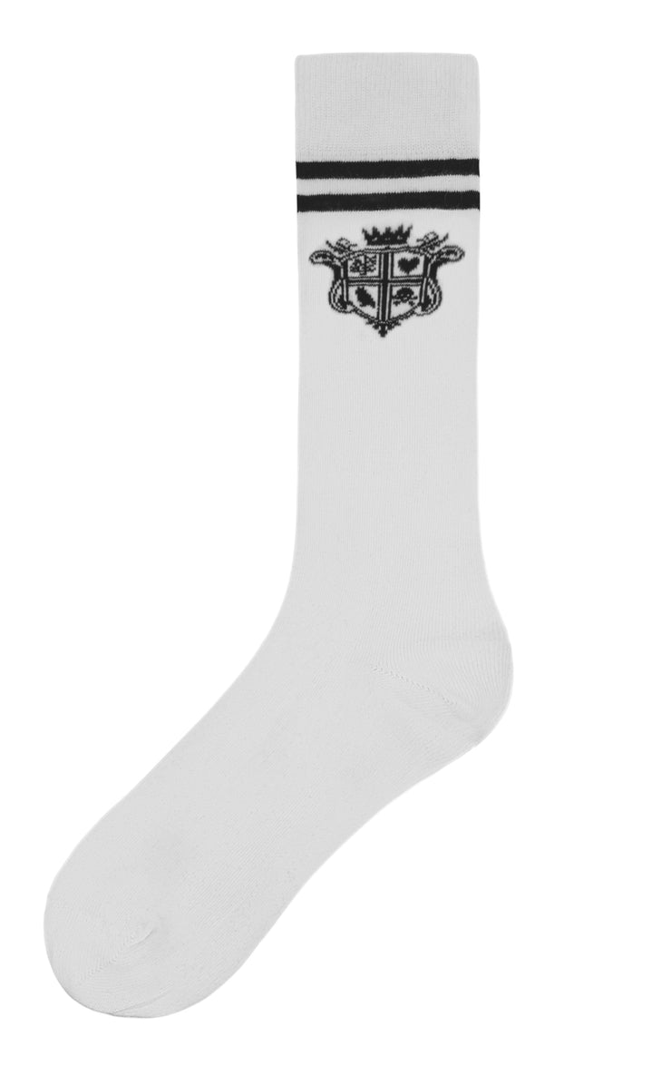 Knee High Socks with Crest - White