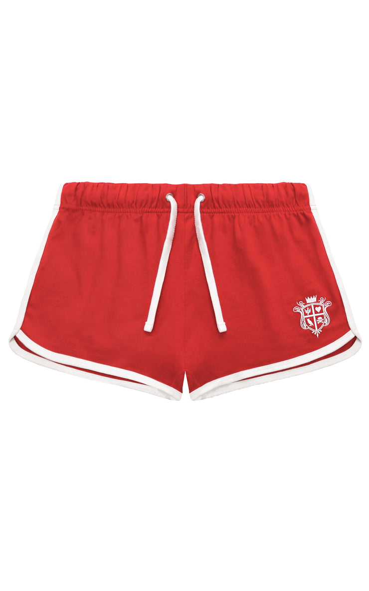 Shorts with Crest Embroidery – Red