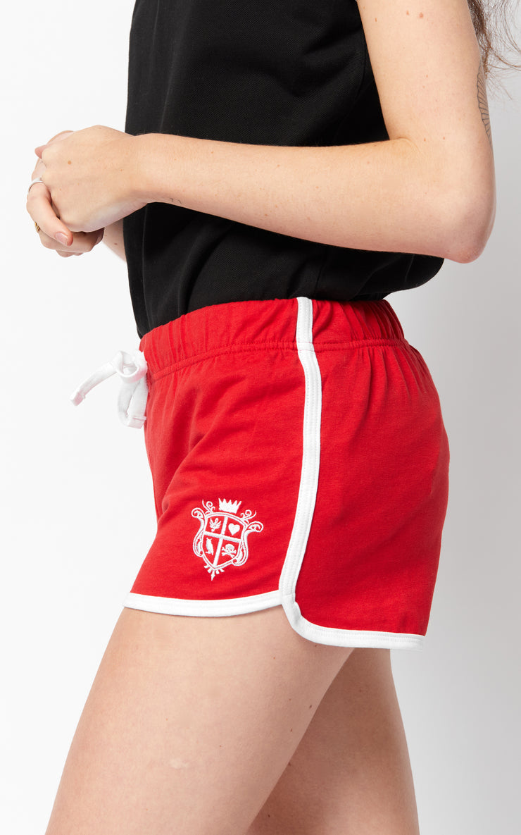 Shorts with Crest Embroidery – Red