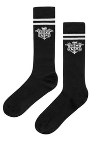Knee High Socks with Crest - Black